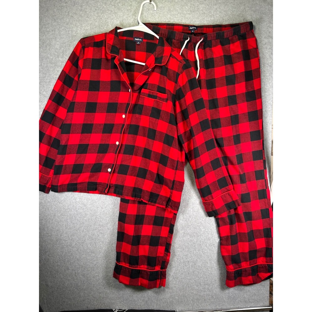 GapBody Buffalo Plaid Flannel Pajama Set Womens Medium Red Black Sleepwear 2Pc